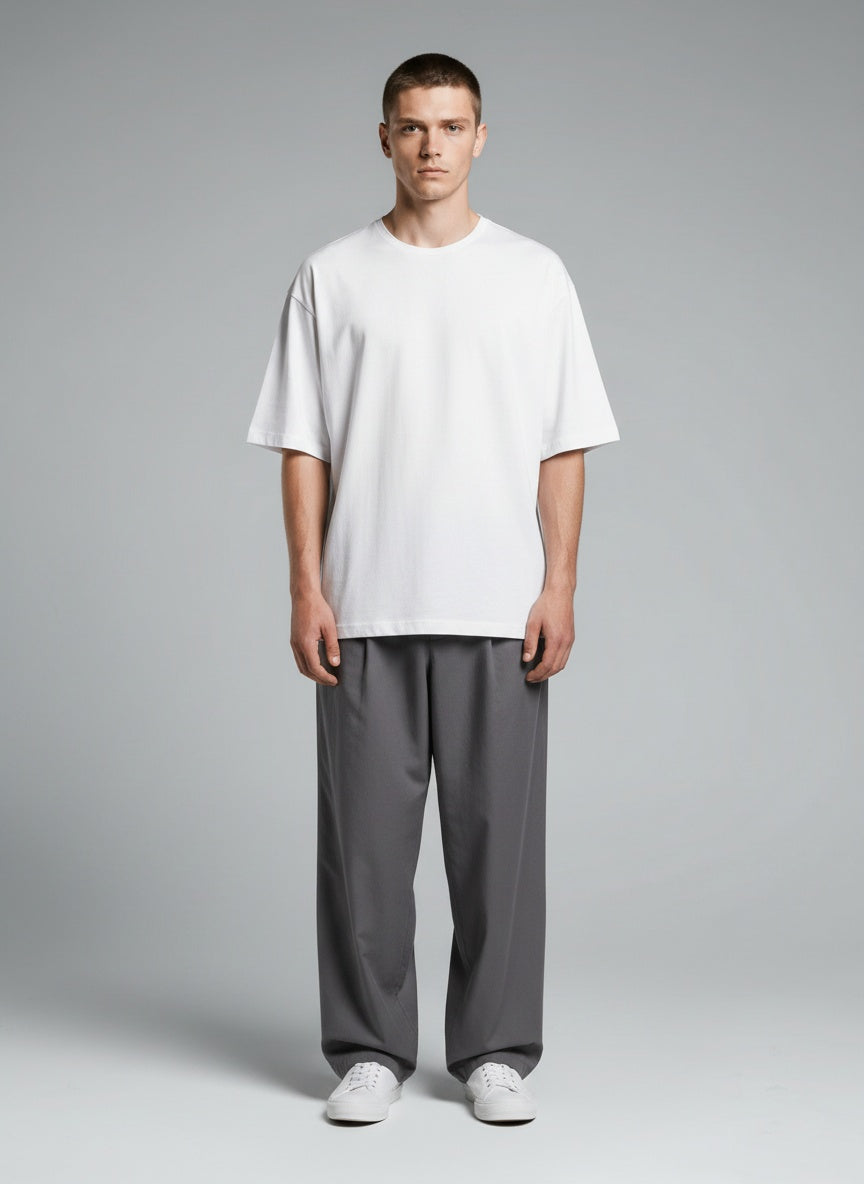 Terry Oversized T-Shirt for Men — 260 GSM Terry Knit — White — MULTITHREAD