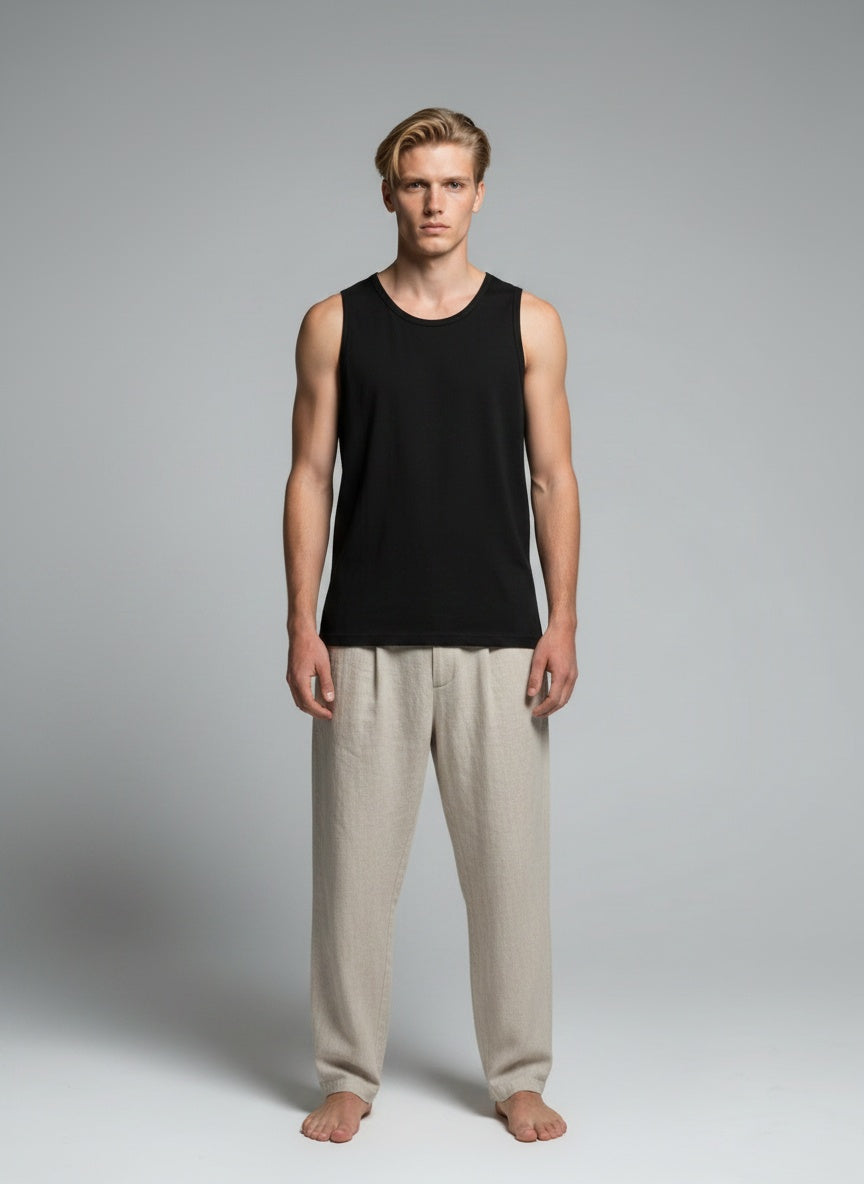 Sleeveless T-Shirt for Men — 180 GSM Cotton — White — MULTITHREAD