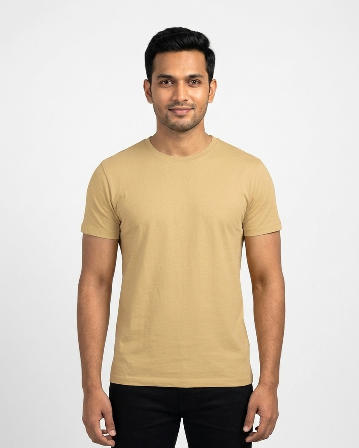 Classic Crew T-Shirt in Beige on wheatish skin — MULTITHREAD