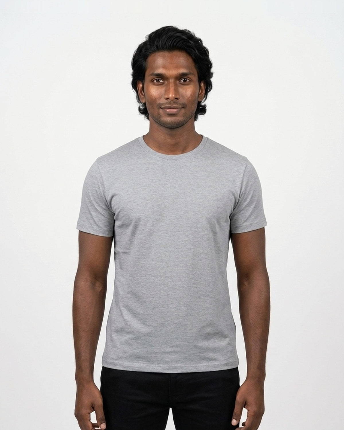 Classic Crew T-Shirt in Grey Melange on deep skin — MULTITHREAD