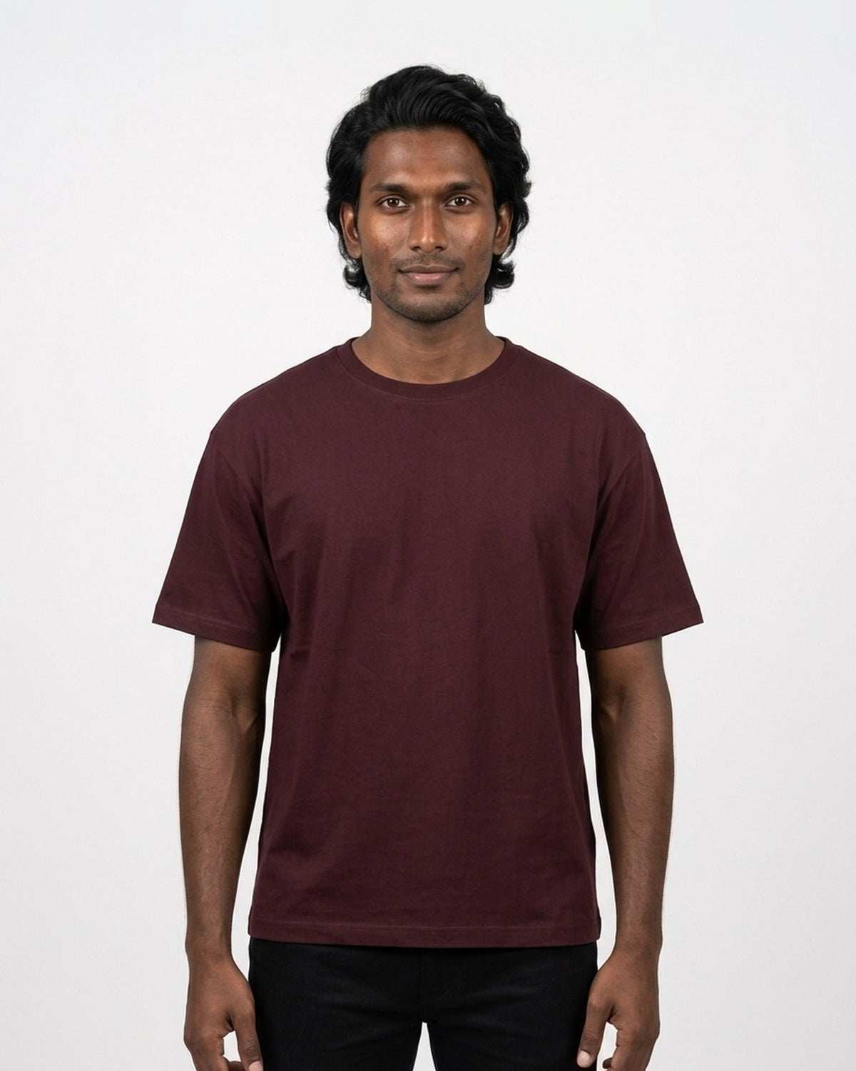 Classic Crew T-Shirt in Maroon on deep skin — MULTITHREAD