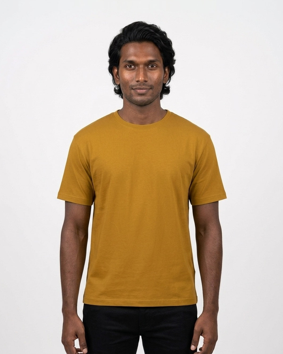 Classic Crew T-Shirt in Mustard Yellow on deep skin — MULTITHREAD