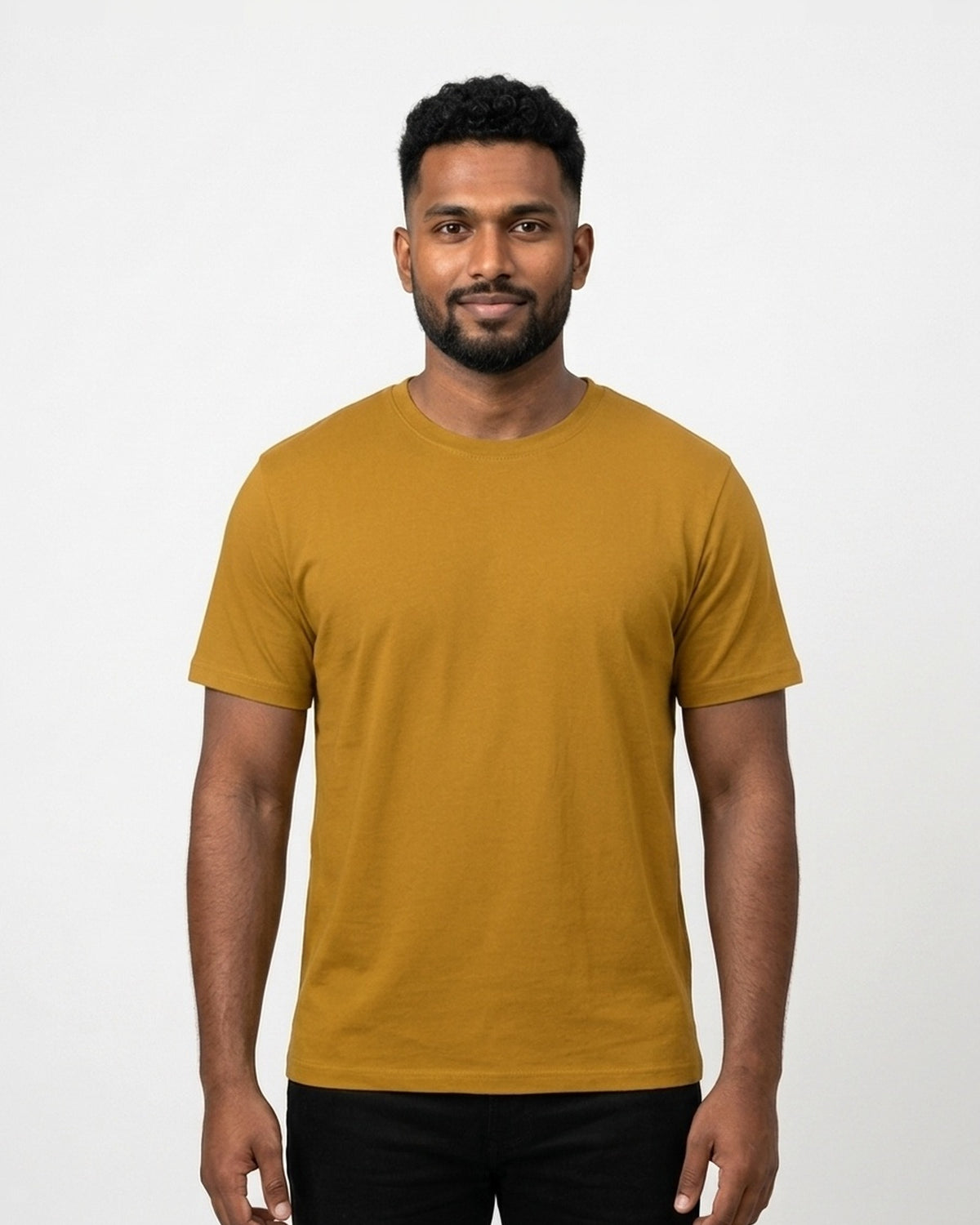 Classic Crew T-Shirt in Mustard Yellow on dusky skin — MULTITHREAD