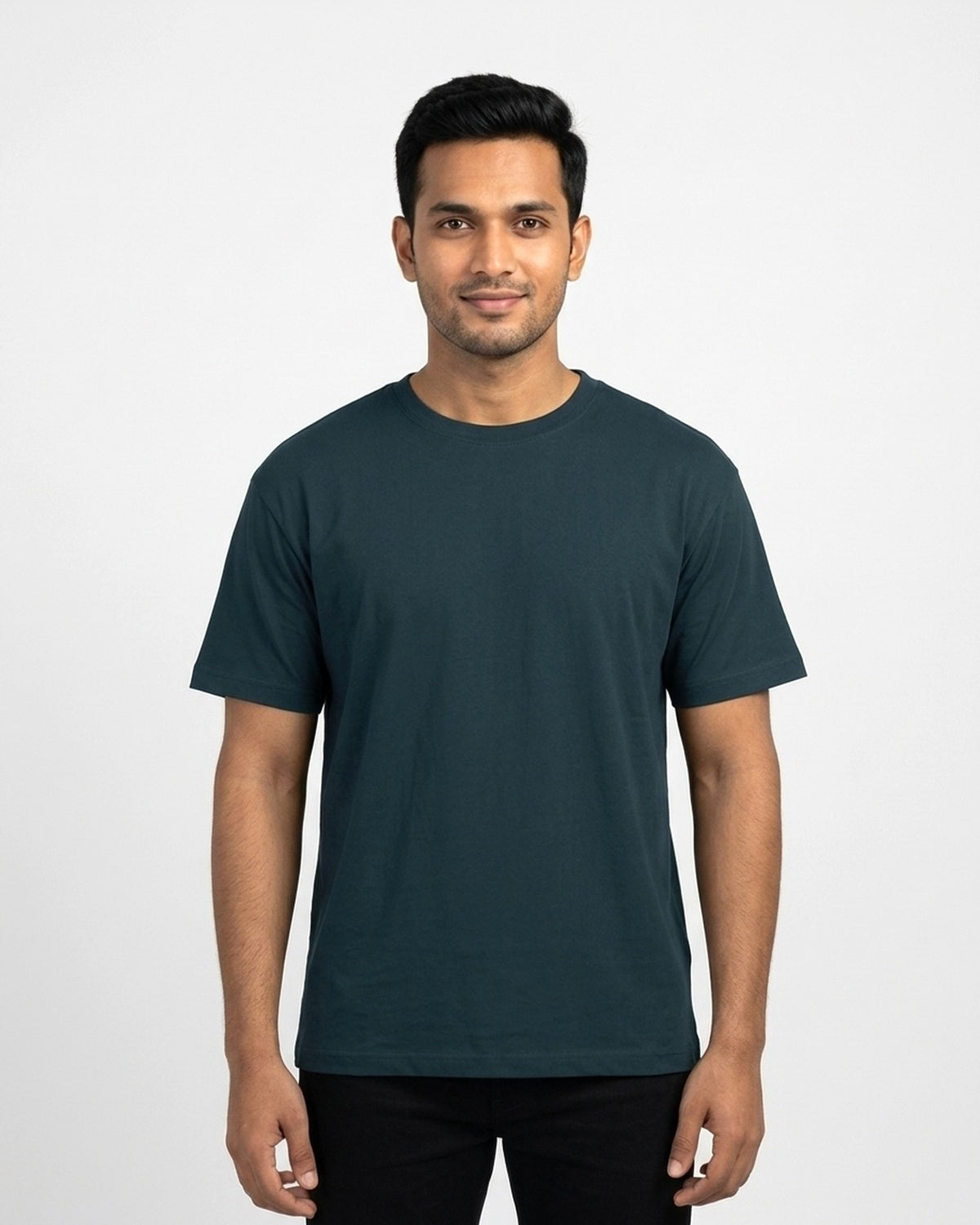 Classic Crew T-Shirt in Petrol Blue on wheatish skin — MULTITHREAD