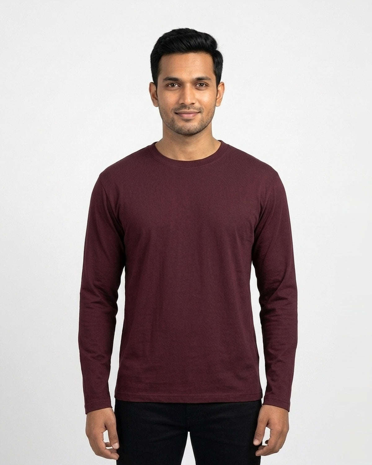Full Sleeve T-Shirt in Maroon on wheatish skin — MULTITHREAD
