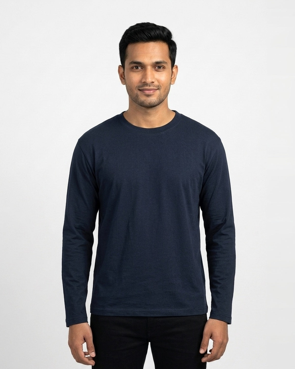 Full Sleeve T-Shirt in Navy Blue on wheatish skin — MULTITHREAD