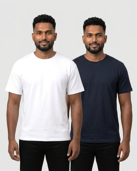 Classic Crew 2-pack for dusky skin: White + Navy Blue (group photo)