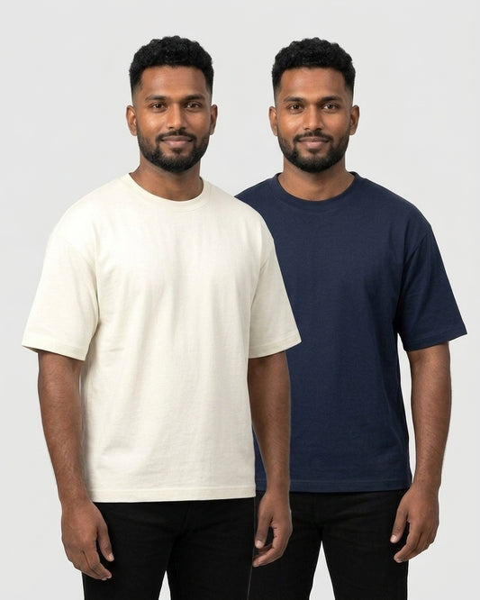 Oversized 240 GSM 2-pack for dusky skin: Off White + Navy Blue (group photo)