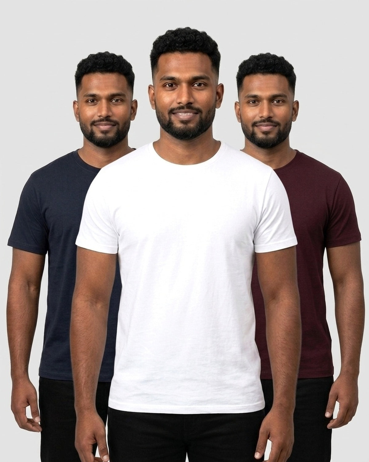 Supima 3-pack for dusky skin: White + Navy Blue + Maroon (group photo)