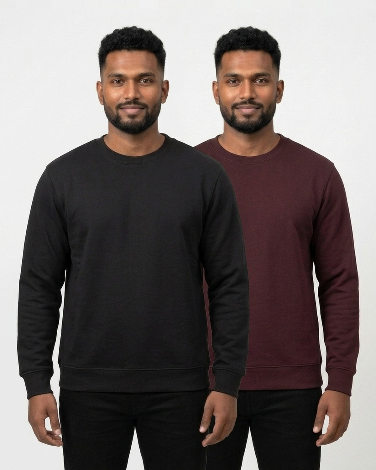Sweatshirt 2-pack for dusky skin: Black + Maroon (group photo)
