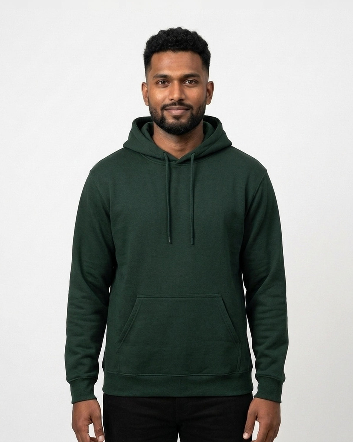 Hoodie in Bottle Green on dusky skin — MULTITHREAD
