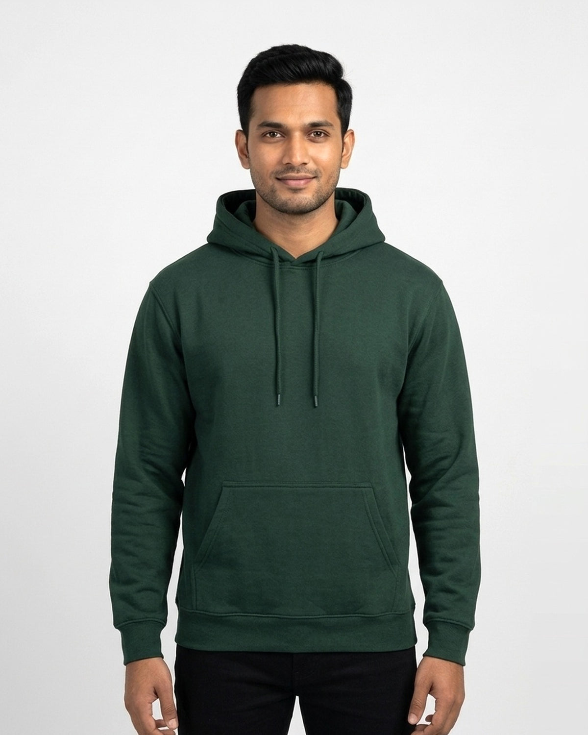 Hoodie in Bottle Green on wheatish skin — MULTITHREAD