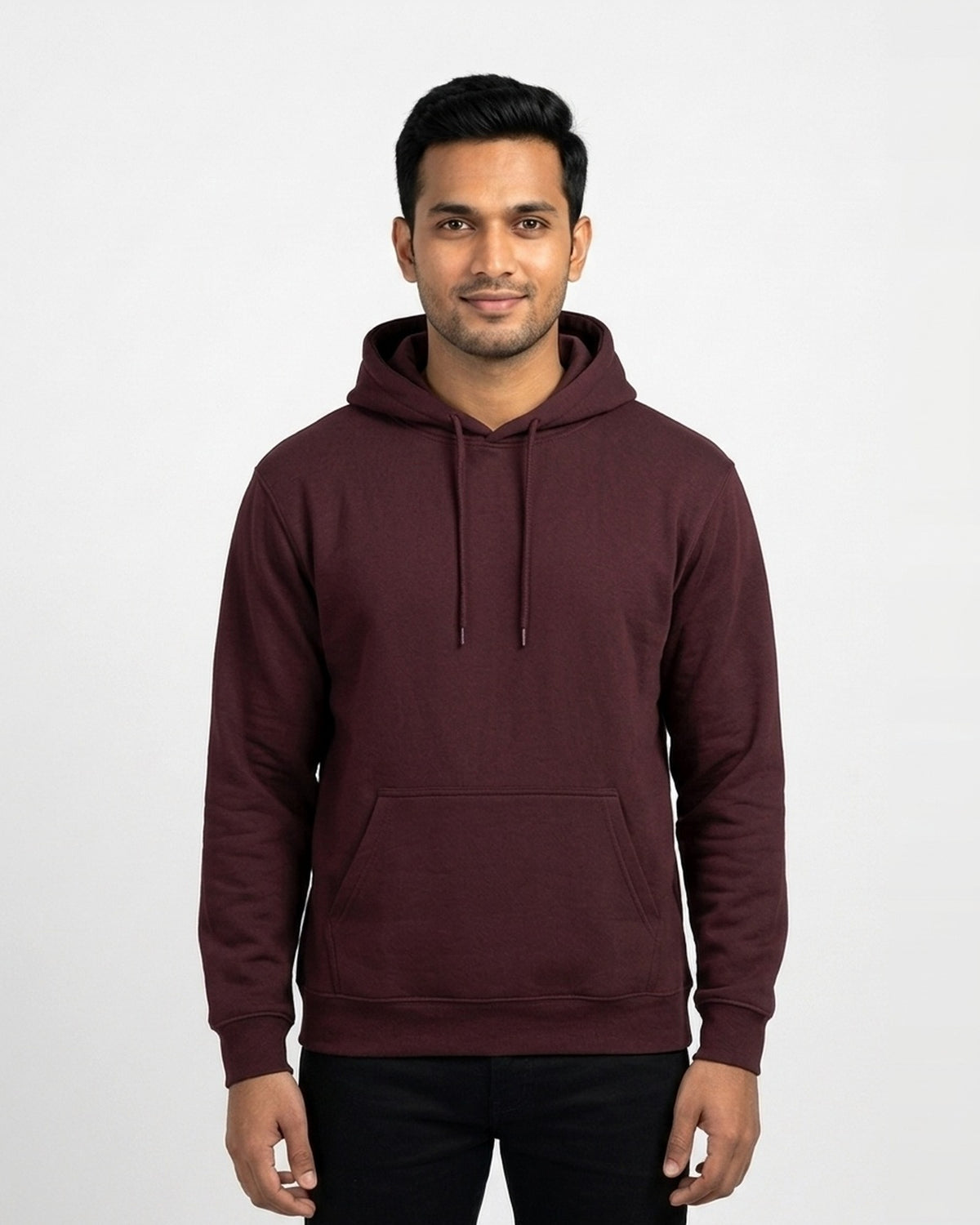 Hoodie in Maroon on wheatish skin — MULTITHREAD