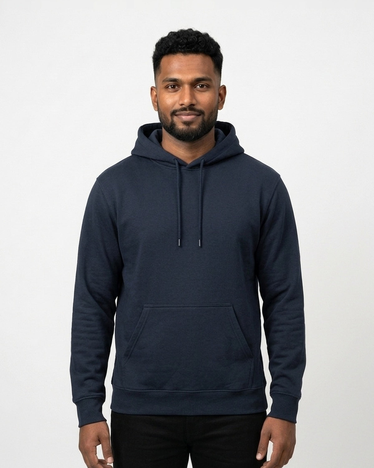 Hoodie in Navy Blue on dusky skin — MULTITHREAD