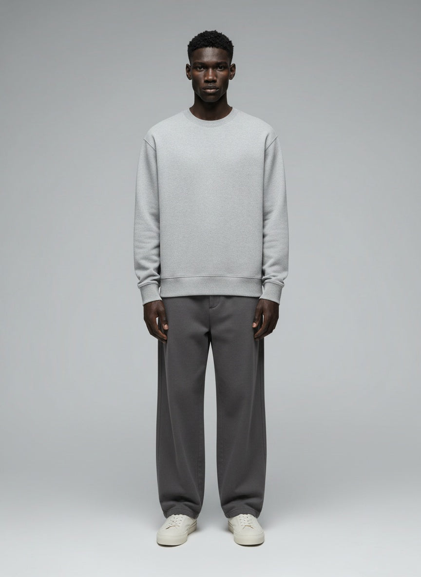 Men's Sweatshirt — 300 GSM Cotton Fleece — Grey Melange — MULTITHREAD