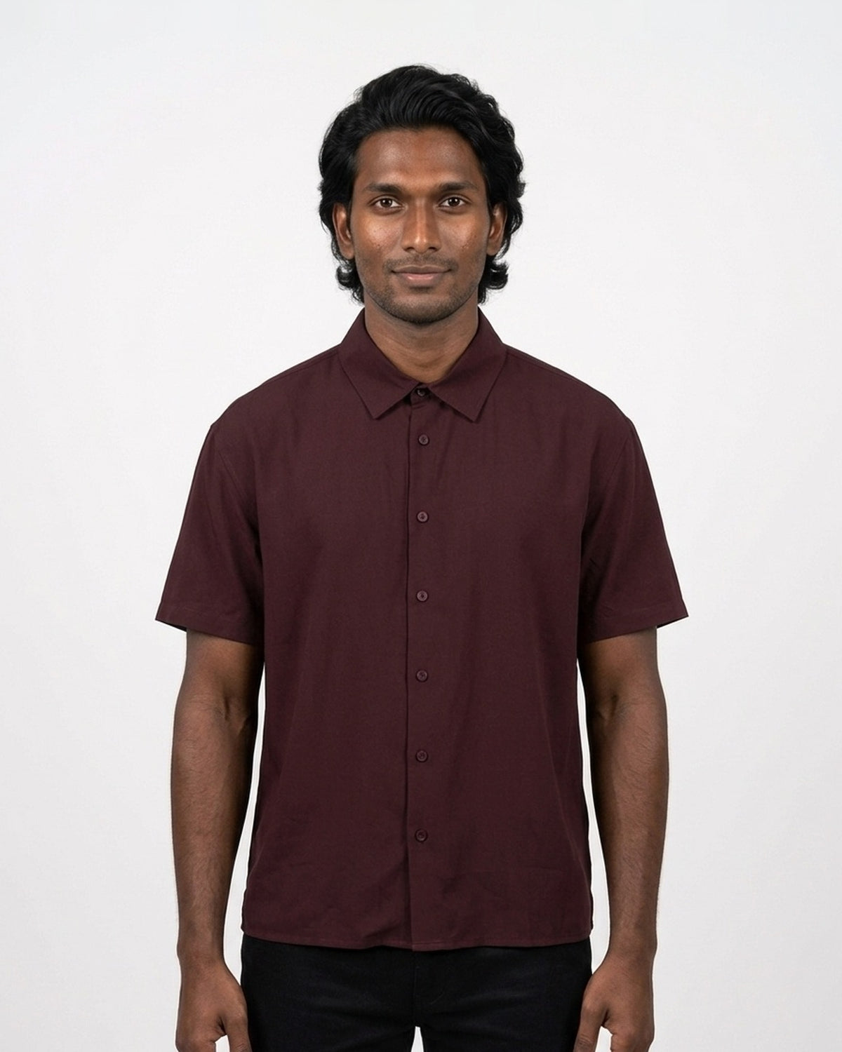 Oversized Half Sleeve Shirt in Maroon on deep skin — MULTITHREAD