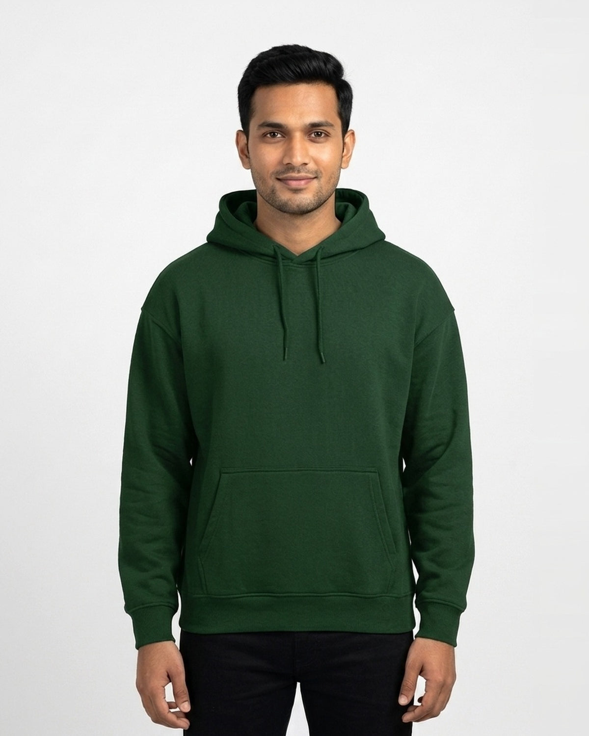 Oversized Hoodie in Bottle Green on wheatish skin — MULTITHREAD