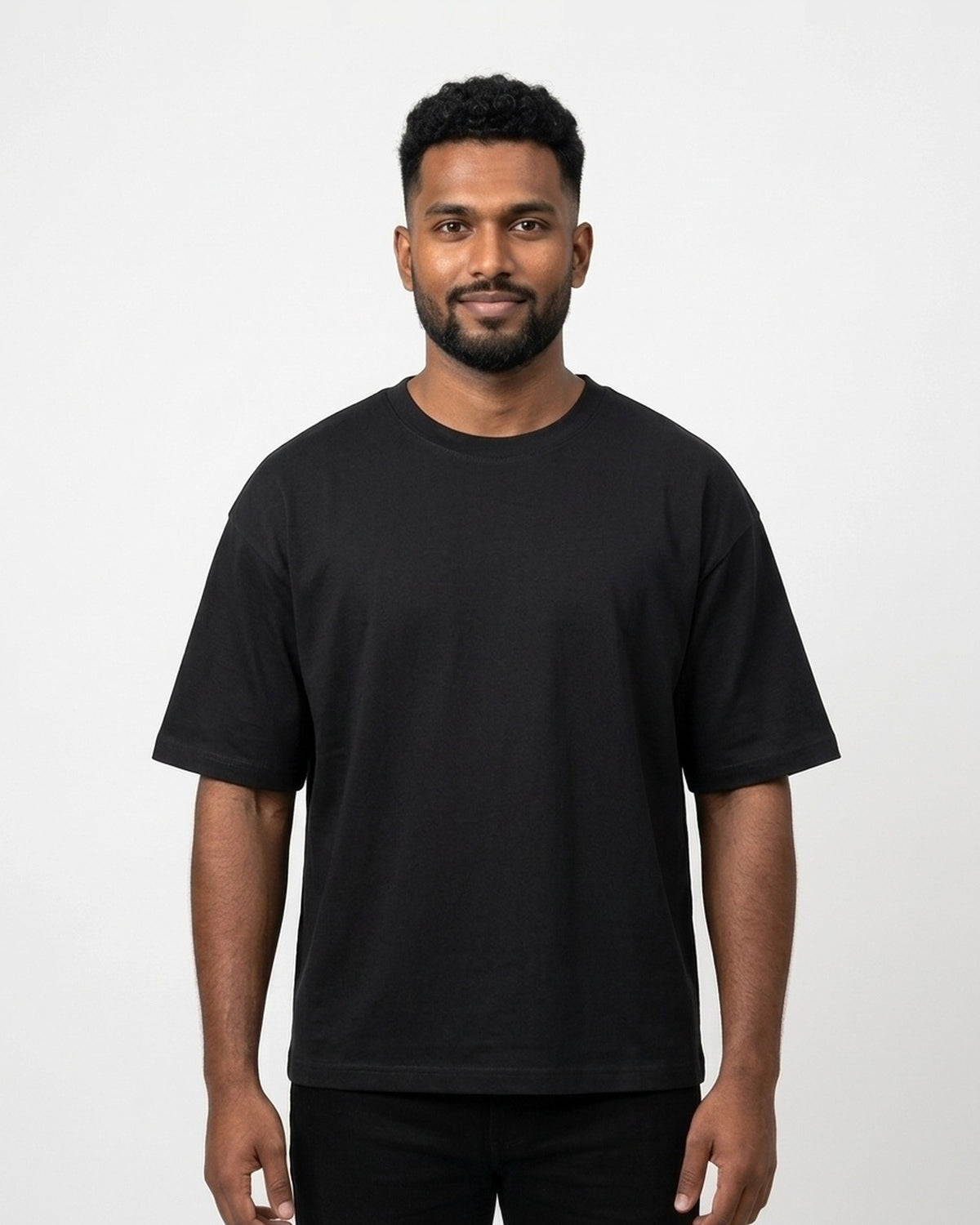 Oversized T-Shirt 240 GSM in Black on dusky skin — MULTITHREAD