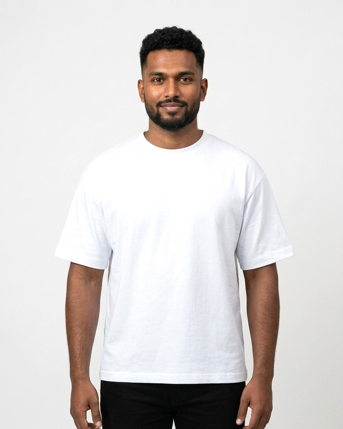 Oversized T-Shirt 240 GSM in White on dusky skin — MULTITHREAD