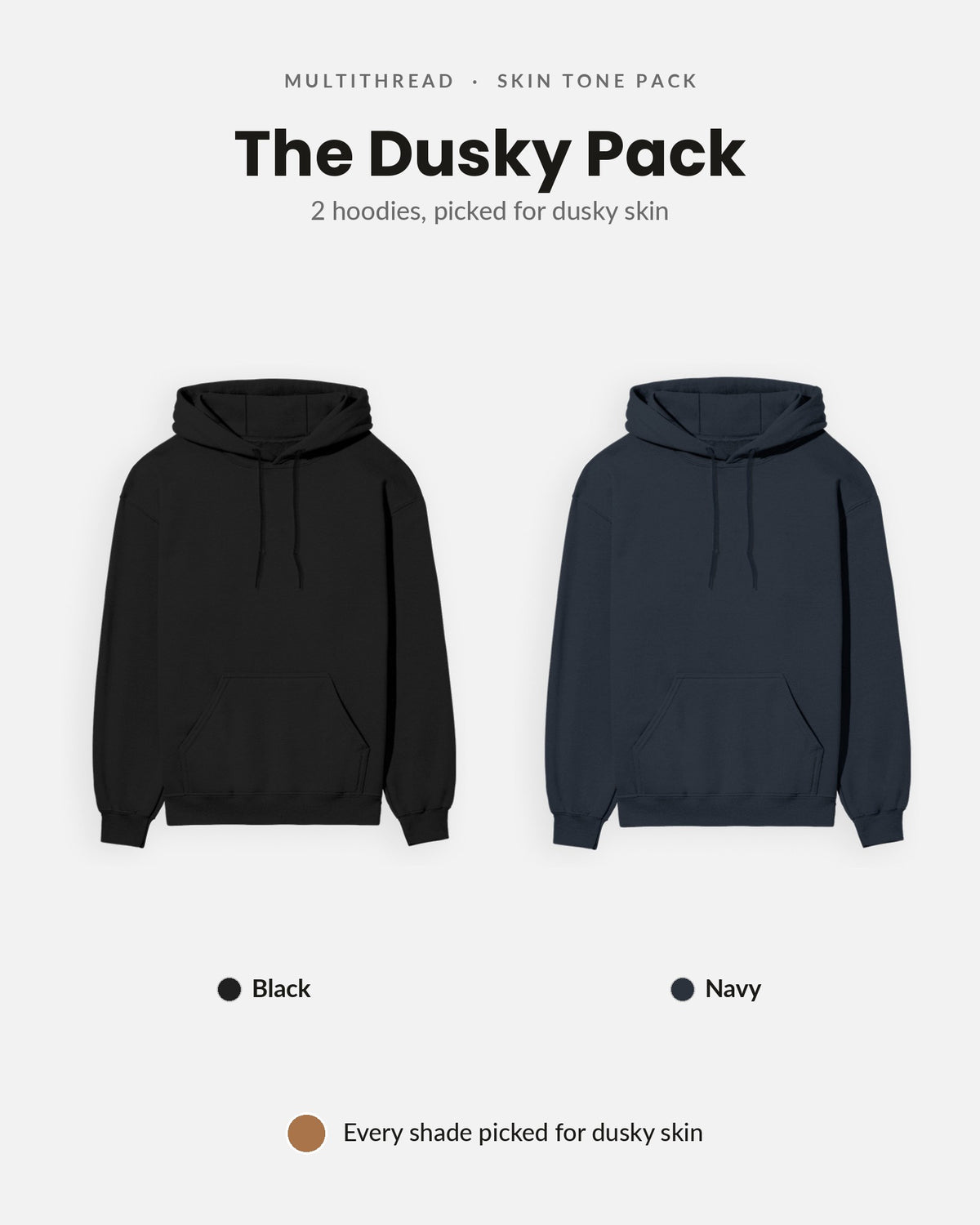 Hoodie 2-pack for dusky skin: Black + Navy Blue (flat lay)
