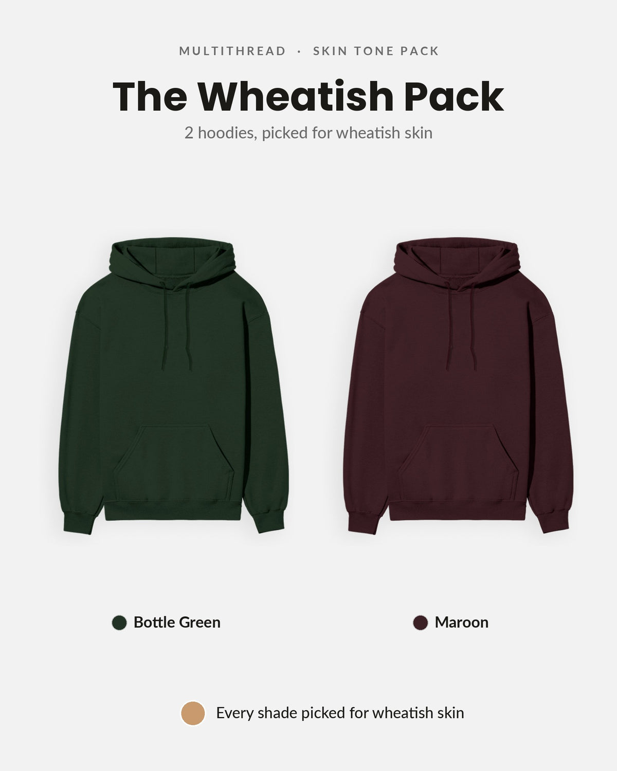 Hoodie 2-pack for wheatish skin: Bottle Green + Maroon (flat lay)