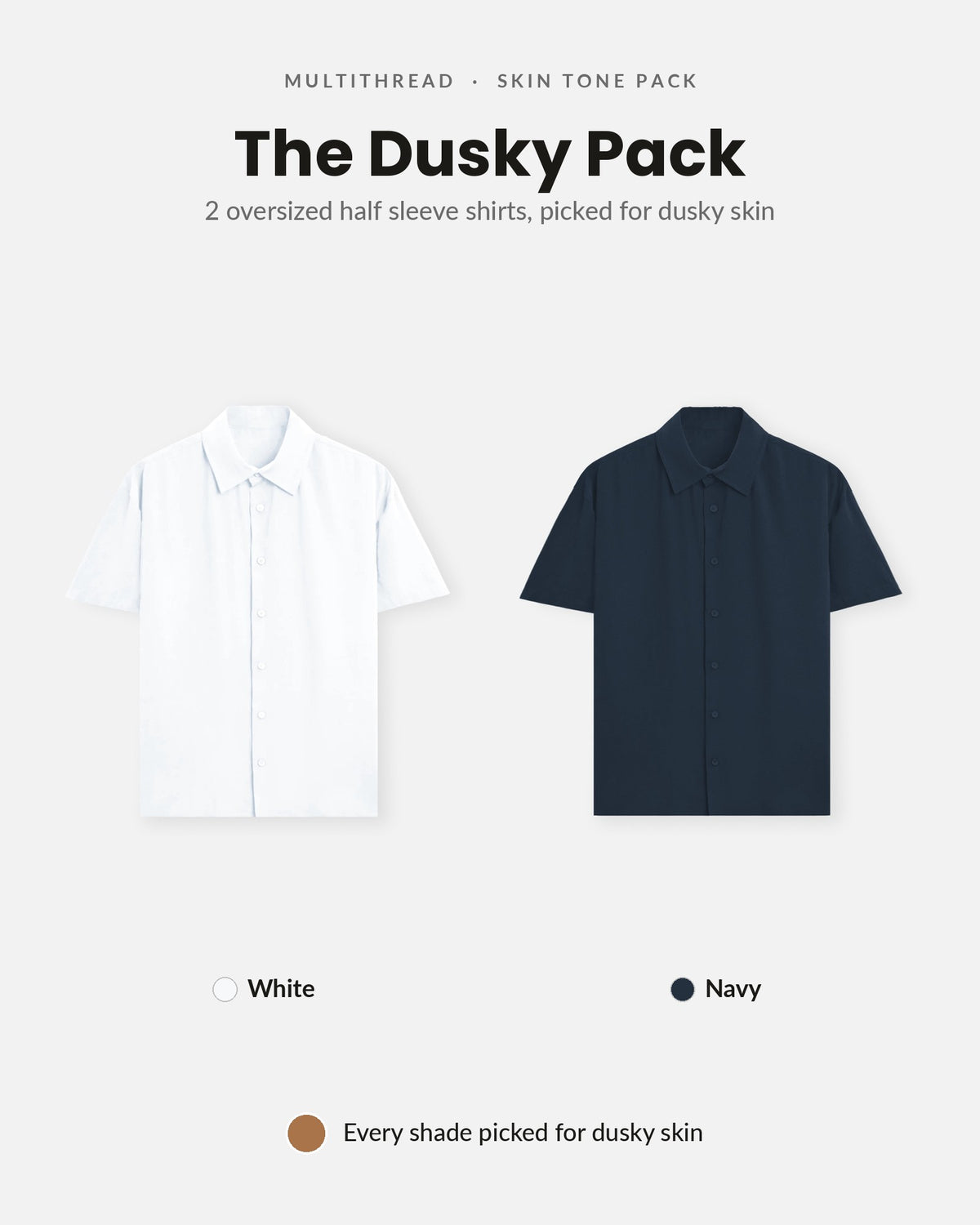 Oversized Half Sleeve Shirt 2-pack for dusky skin: White + Navy Blue (flat lay)