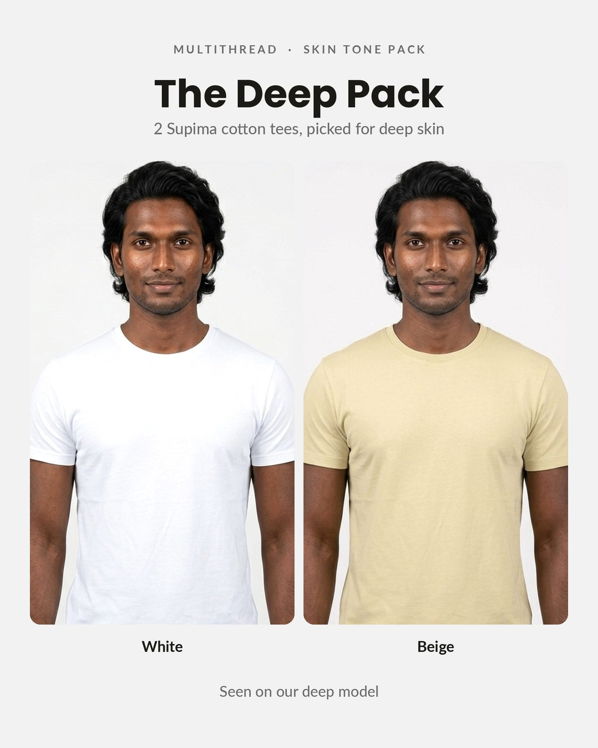 Supima Cotton T-Shirt 2-pack for deep skin: White + Beige (on model)