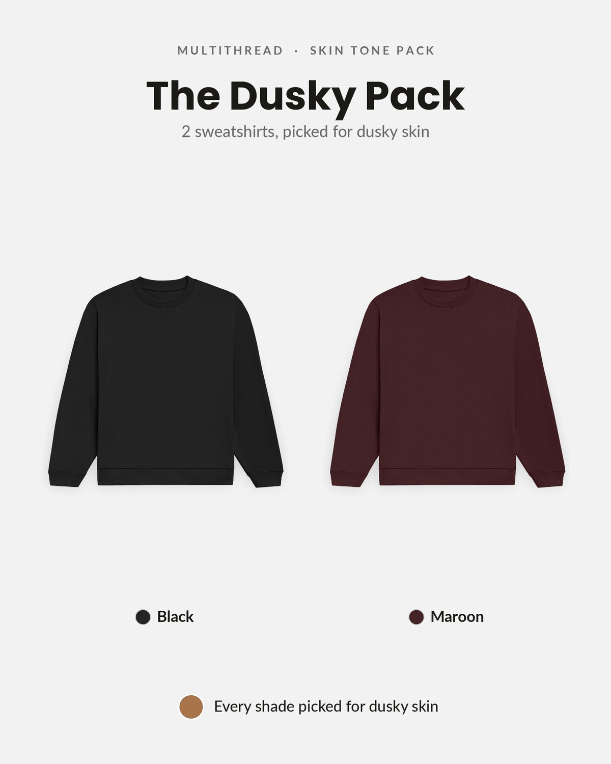 Sweatshirt 2-pack for dusky skin: Black + Maroon (flat lay)