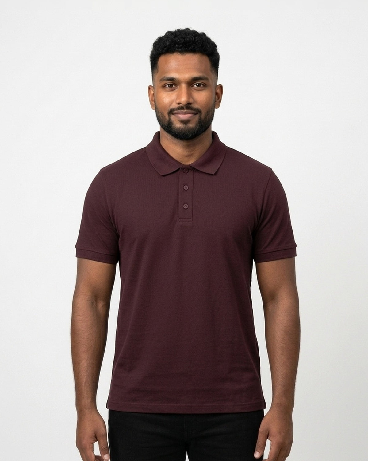 Polo T-Shirt in Maroon on dusky skin — MULTITHREAD