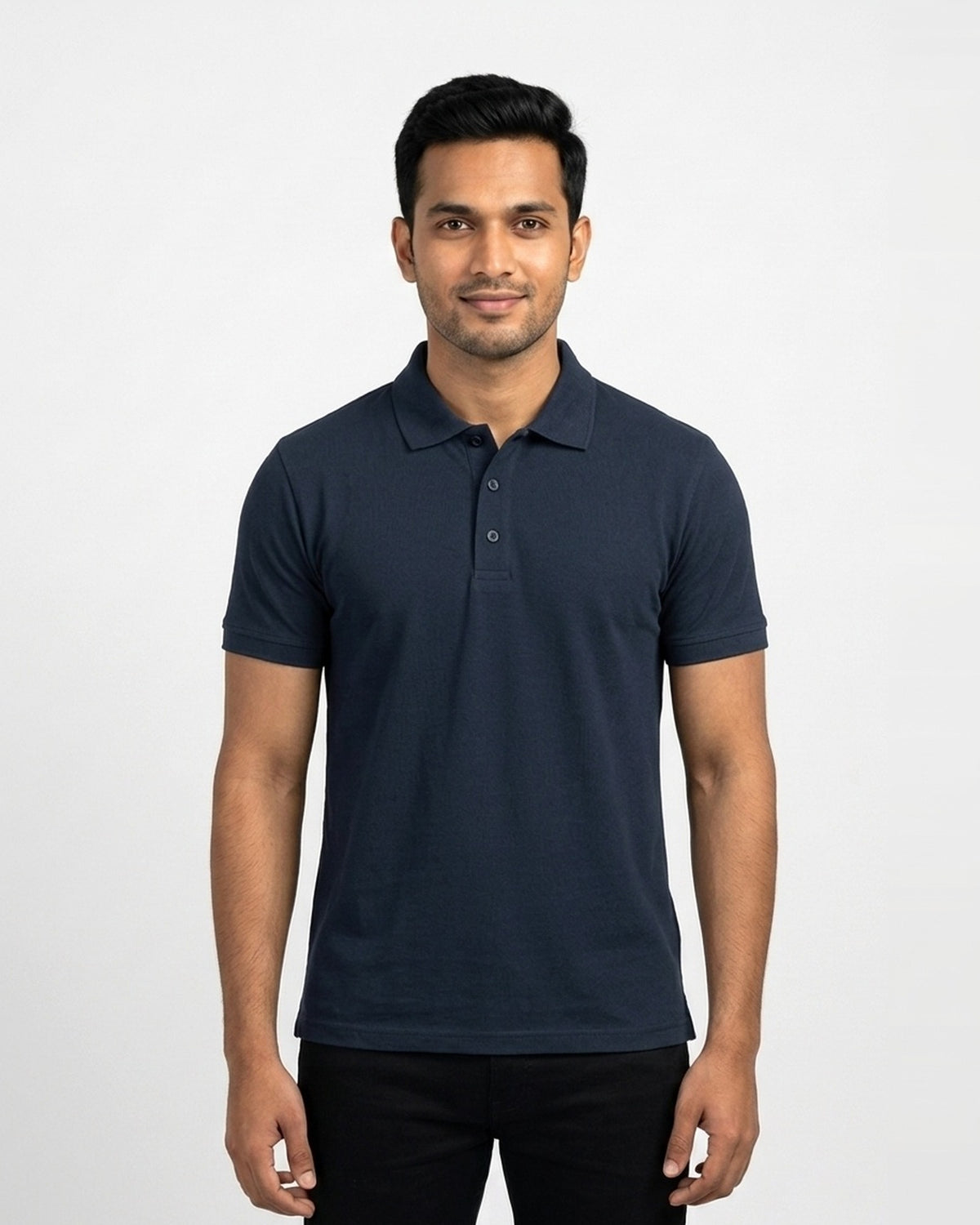 Polo T-Shirt in Navy Blue on wheatish skin — MULTITHREAD