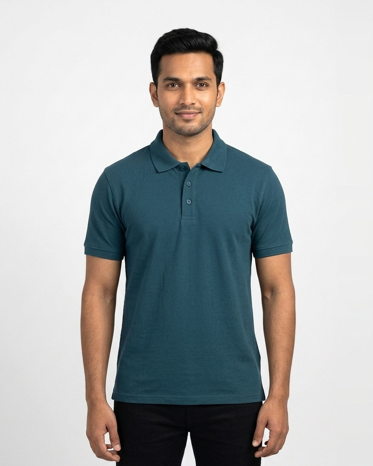 Polo T-Shirt in Petrol Blue on wheatish skin — MULTITHREAD