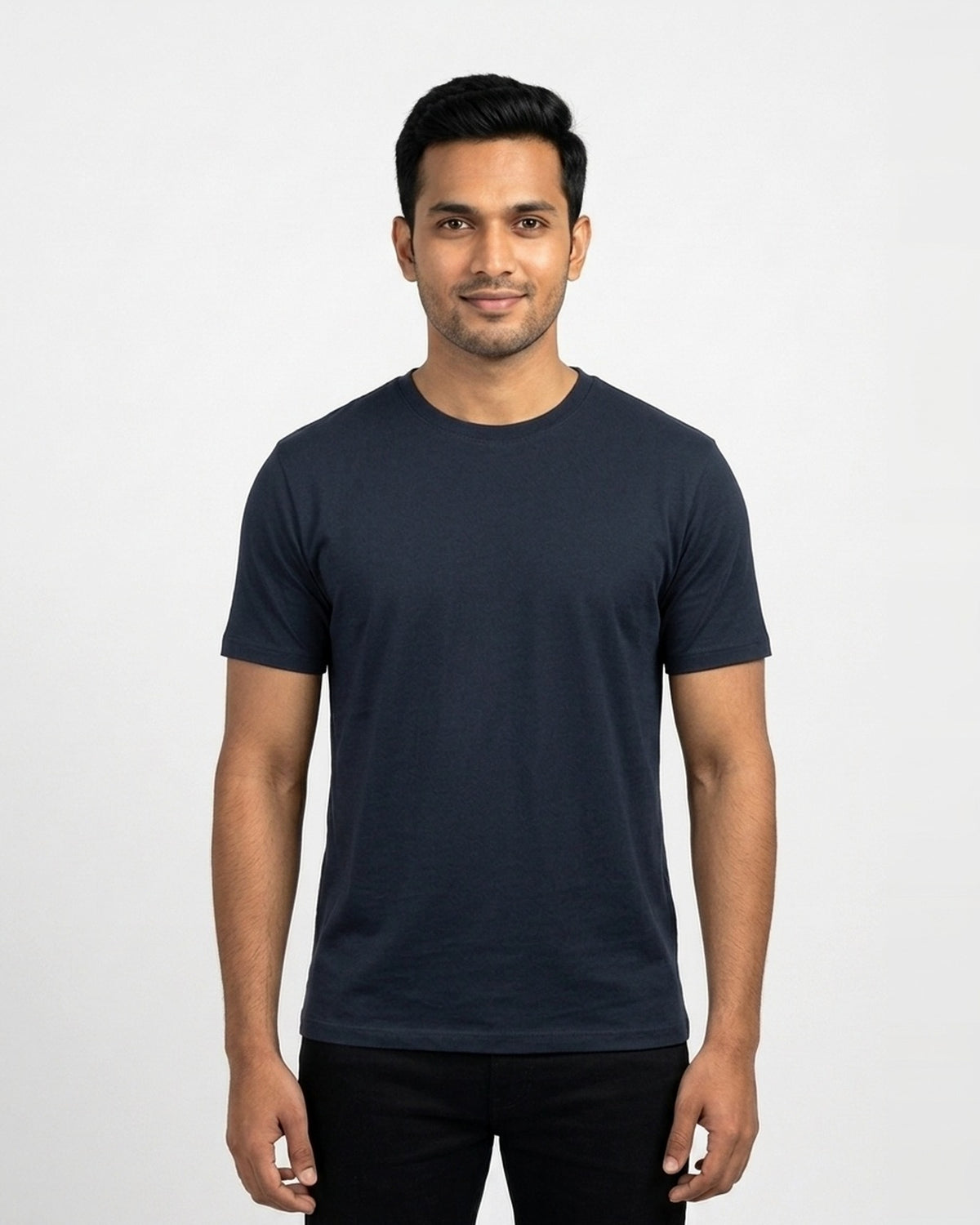 Supima Cotton T-Shirt in Navy Blue on wheatish skin — MULTITHREAD