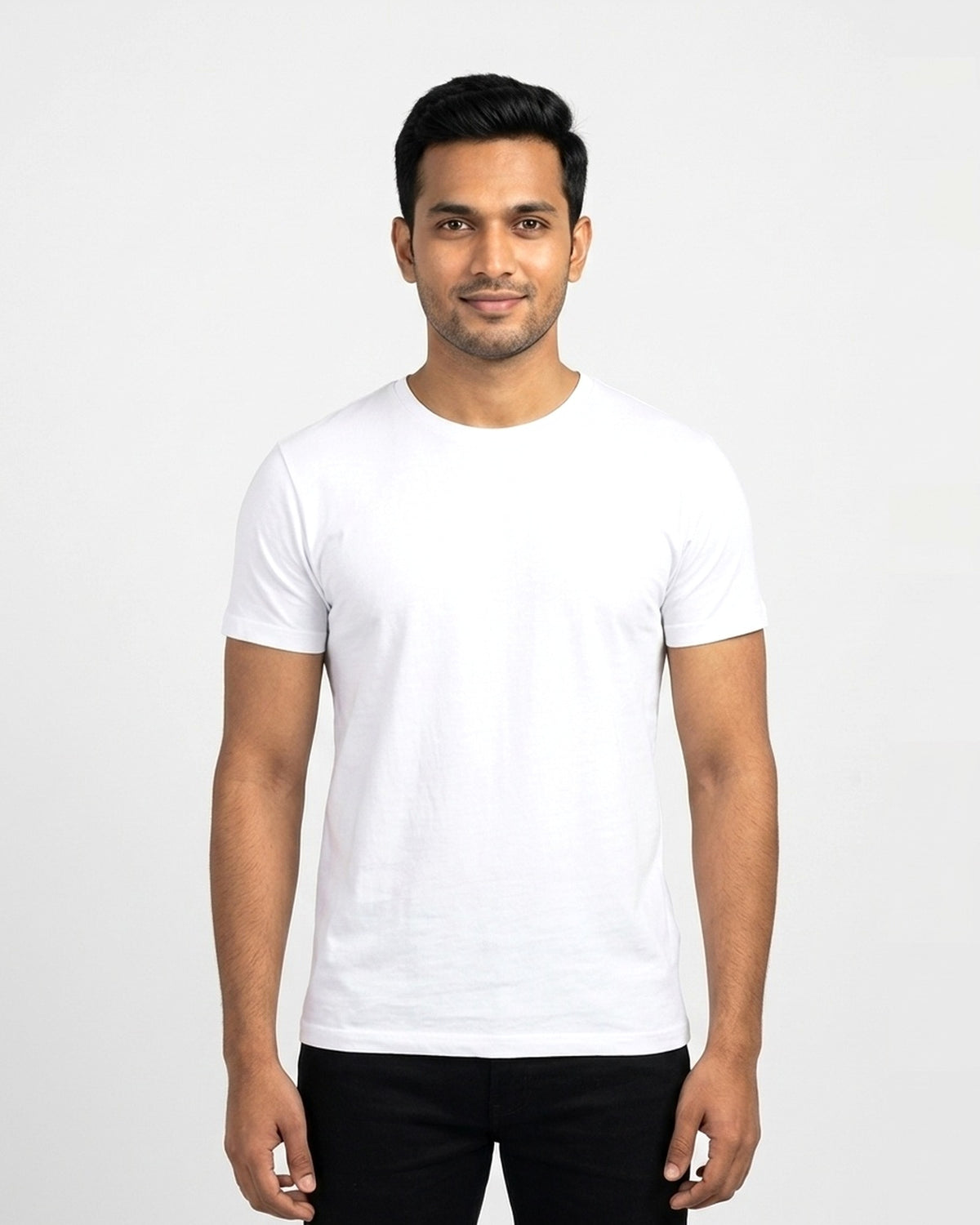 Supima Cotton T-Shirt in White on wheatish skin — MULTITHREAD