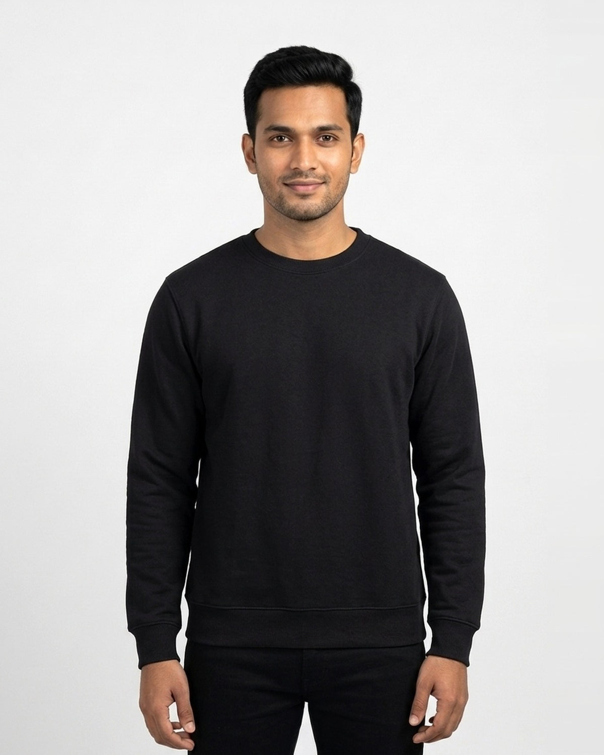 Sweatshirt in Black on wheatish skin — MULTITHREAD