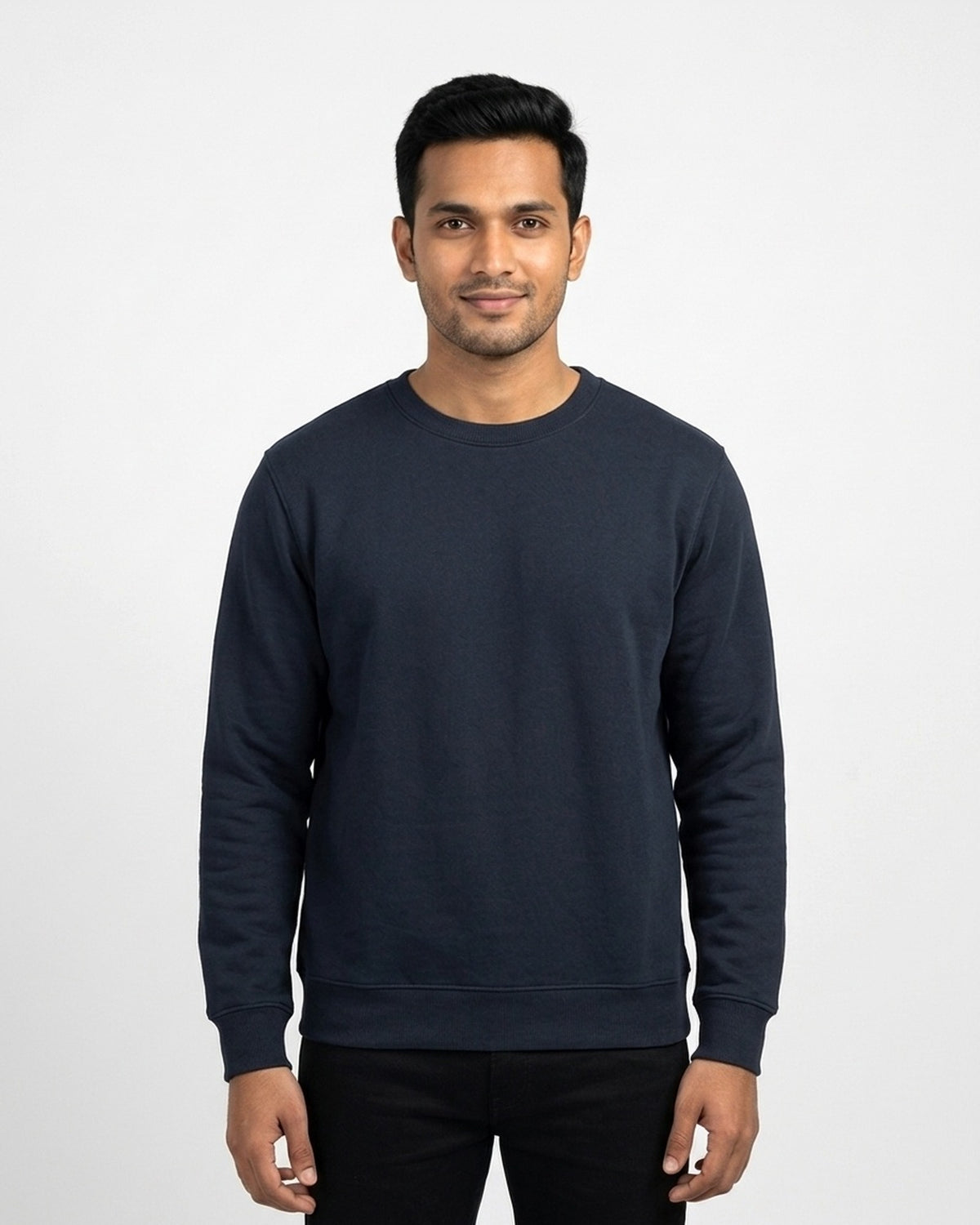Sweatshirt in Navy Blue on wheatish skin — MULTITHREAD