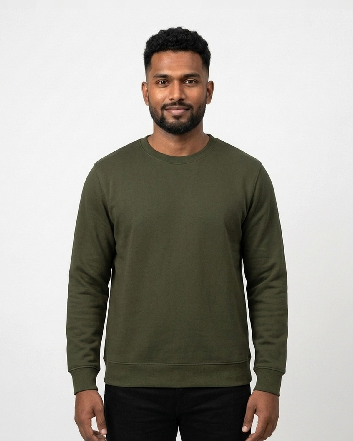 Sweatshirt in Olive Green on dusky skin — MULTITHREAD