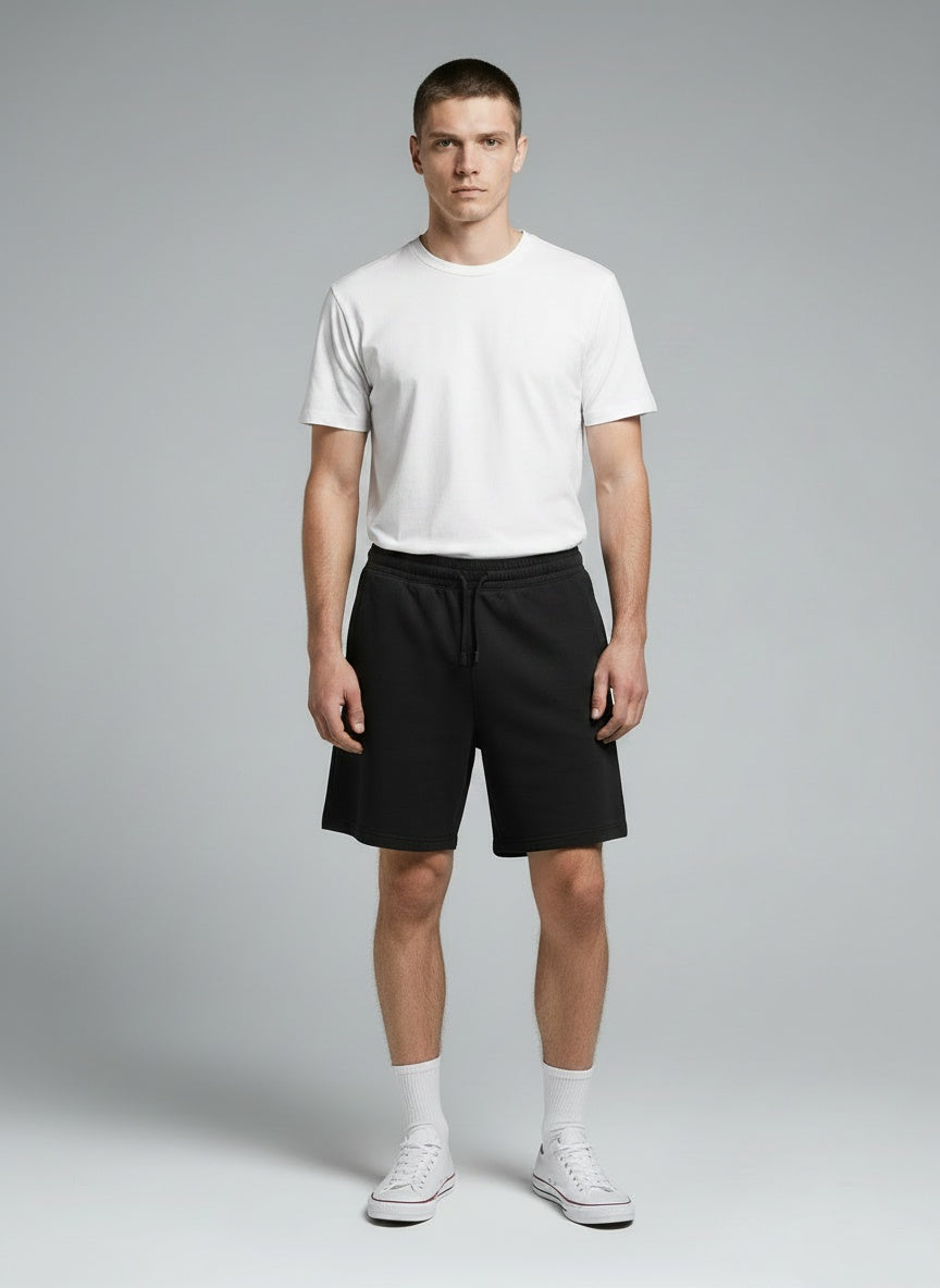 Men's Terry Shorts — 260 GSM Cotton Polyester — Black — MULTITHREAD