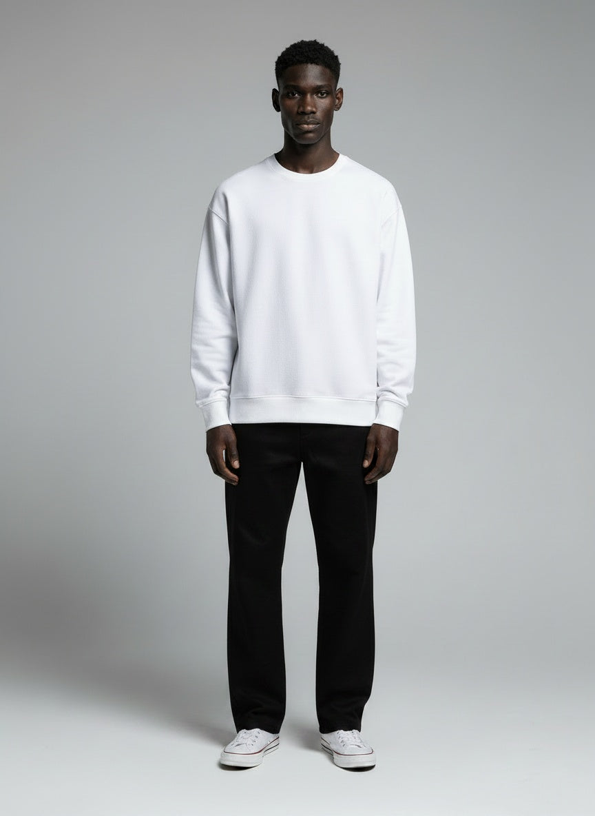 Oversized Sweatshirt for Men — 400 GSM — Dropped Shoulders — White — MULTITHREAD