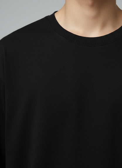 Basic Cotton T-Shirt — Poly-cotton silicon washed fabric detail