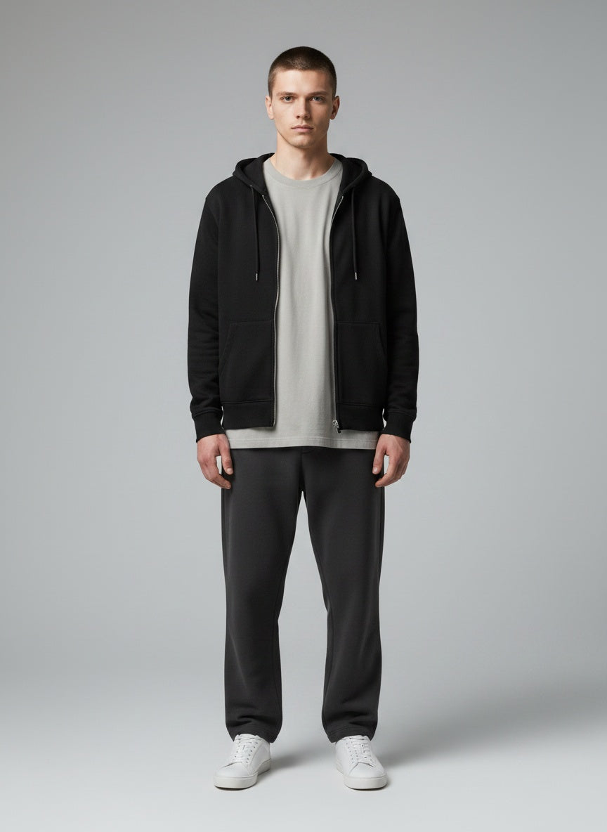 Men's Zip Hoodie — 400 GSM Full Zip — Black — MULTITHREAD