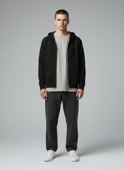 Men's Zip Hoodie — 400 GSM Full Zip — Black — MULTITHREAD