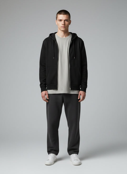 Men's Zip Hoodie — 400 GSM Full Zip — Black — MULTITHREAD