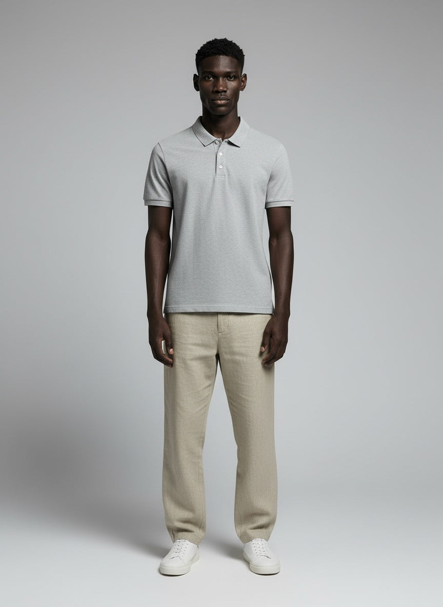 Men's Polo T-Shirt — 220 GSM Airtex Cotton — Grey Melange — MULTITHREAD