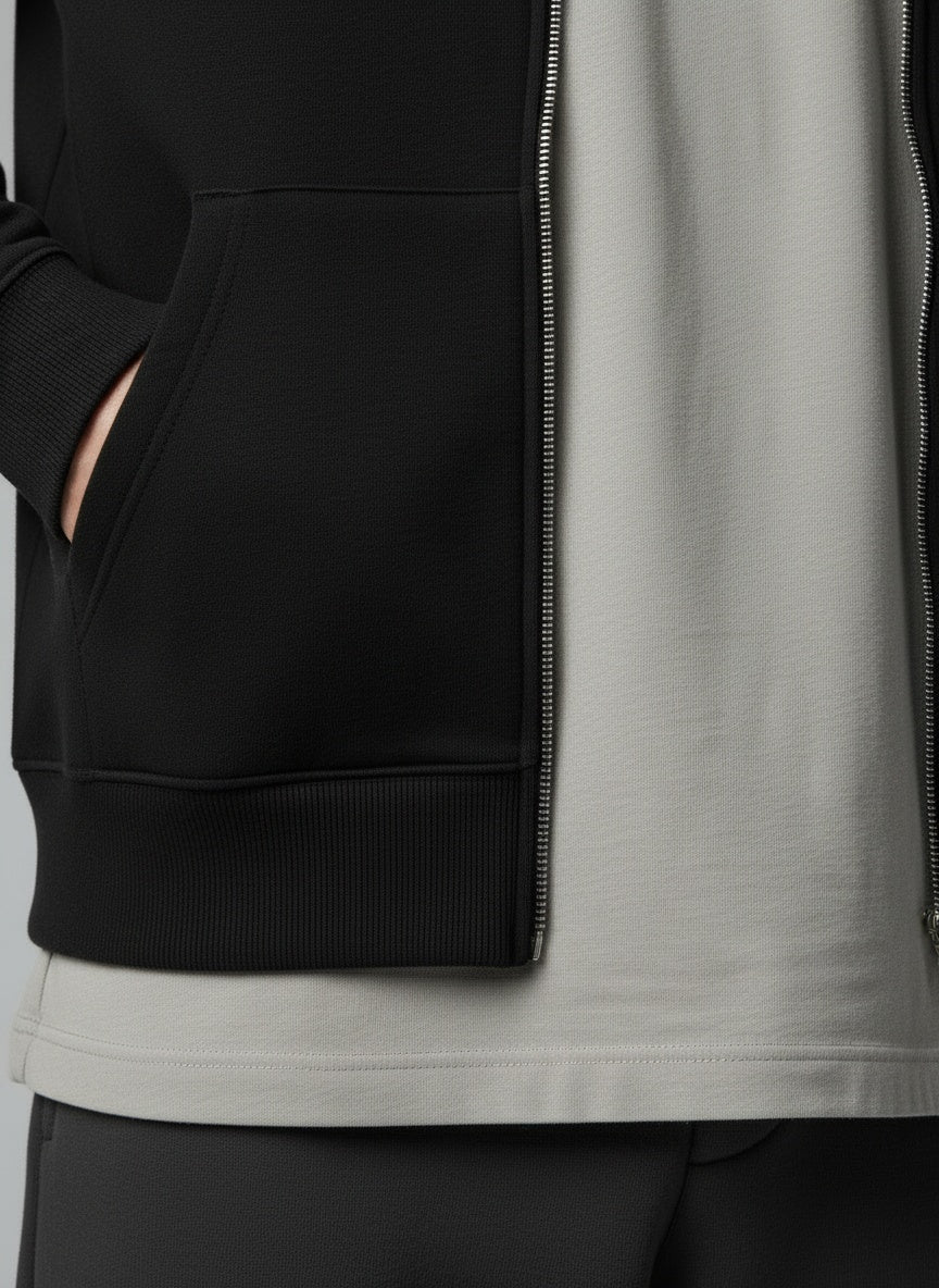 Men's Zip Hoodie — 400 GSM heavyweight cotton-polyester fabric close-up