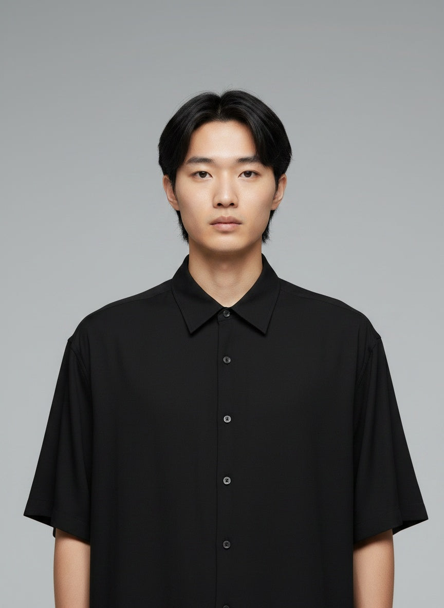 Oversized Half Sleeve Shirt — Collar and sleeve detail
