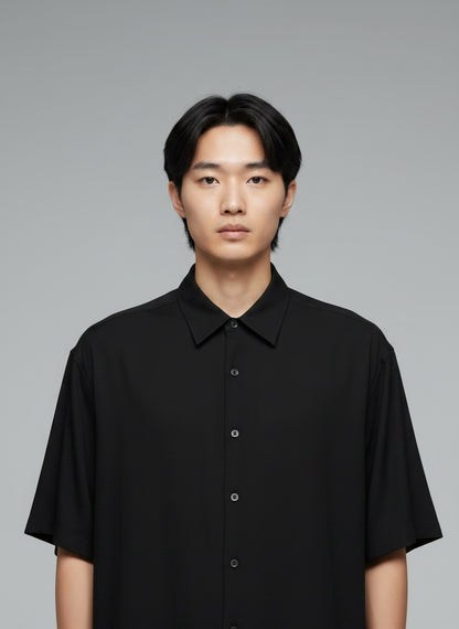 Oversized Half Sleeve Shirt — Collar and sleeve detail