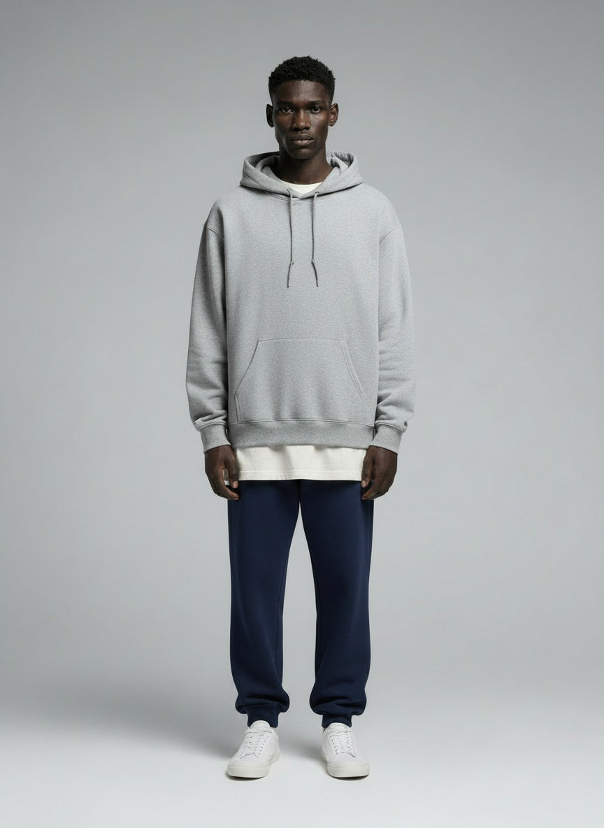 Men's Hoodie — 300 GSM Brushed Fleece — Grey Melange — MULTITHREAD
