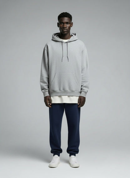 Men's Hoodie — 300 GSM Brushed Fleece — Grey Melange — MULTITHREAD