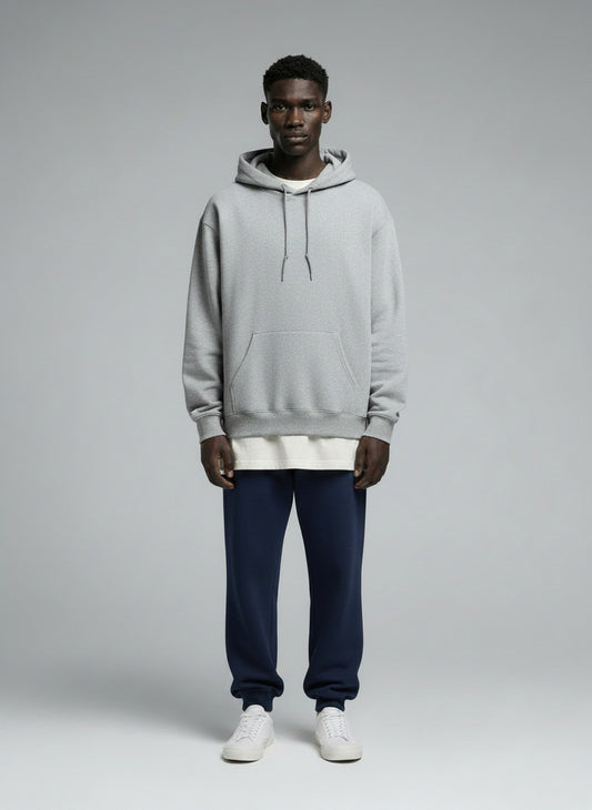 Men's Hoodie — 300 GSM Brushed Fleece — Grey Melange — MULTITHREAD