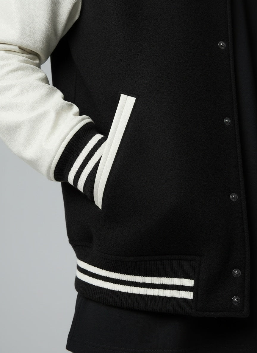 Men's Varsity Jacket — 300 GSM premium cotton fabric close-up
